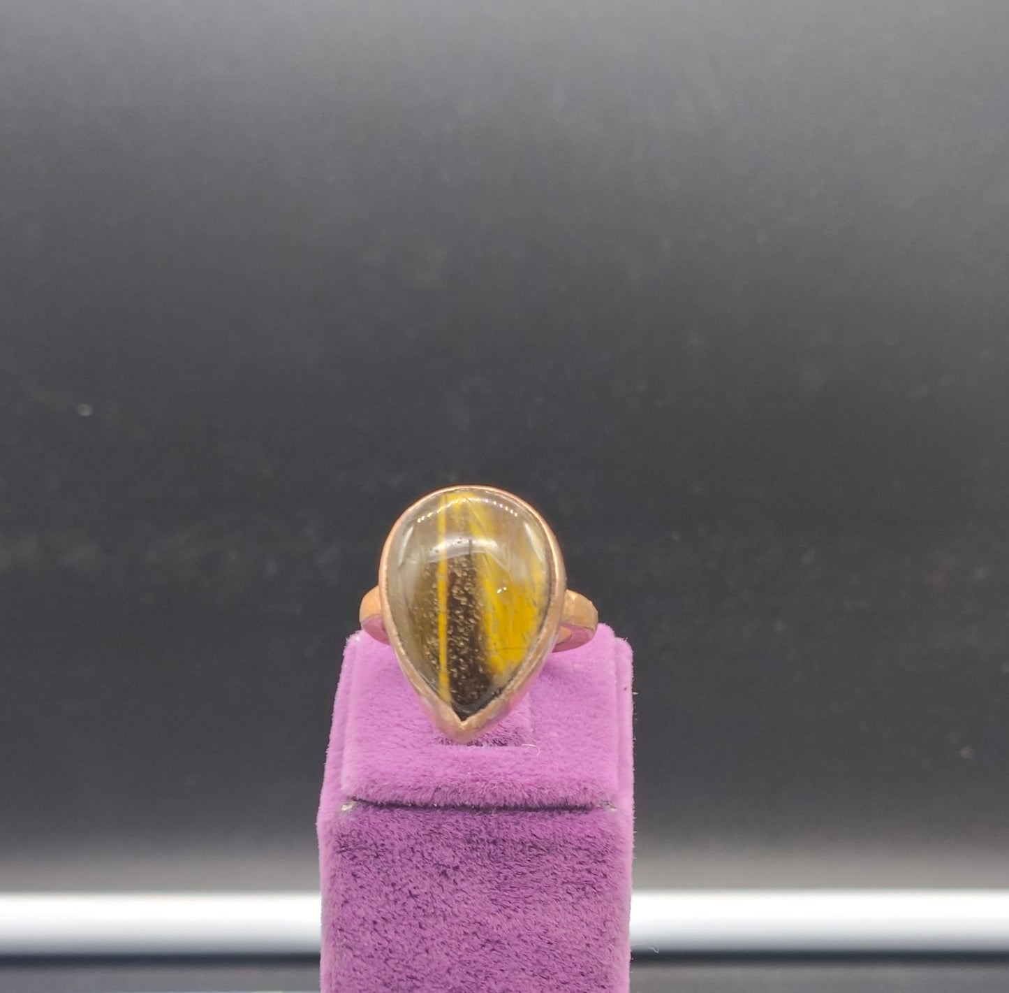 Kaplan Gözü Taşlı Bakır Yüzük