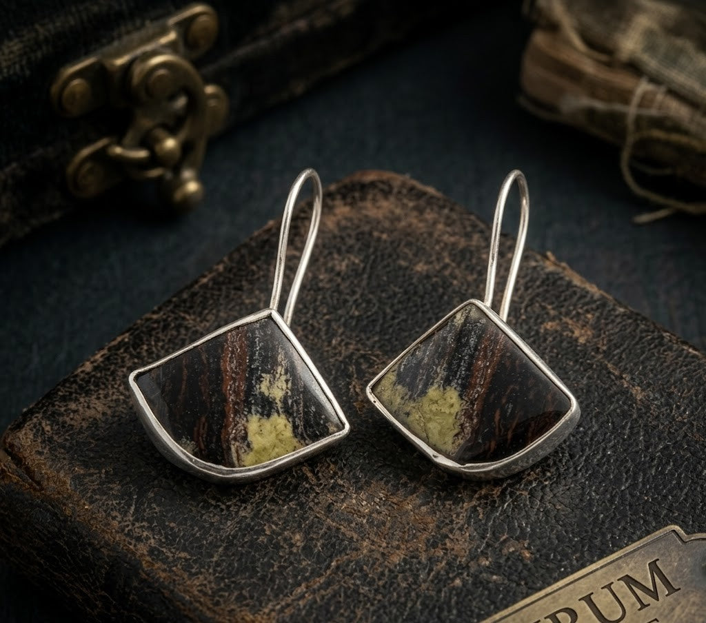 Dragon Jasper taşlı el yapımı gümüş küpe