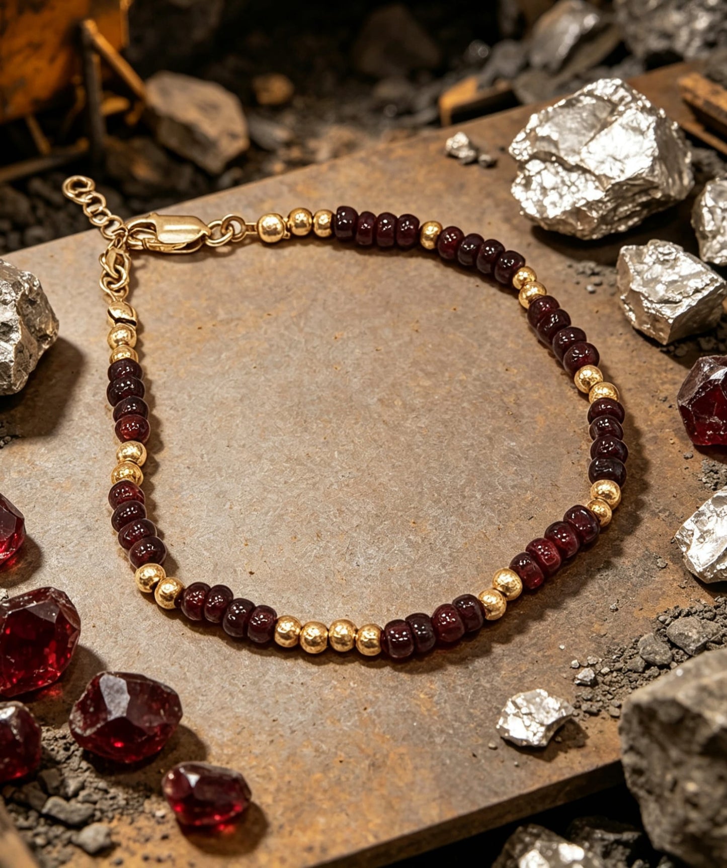 Garnet Taşlı Gümüş Bileklik