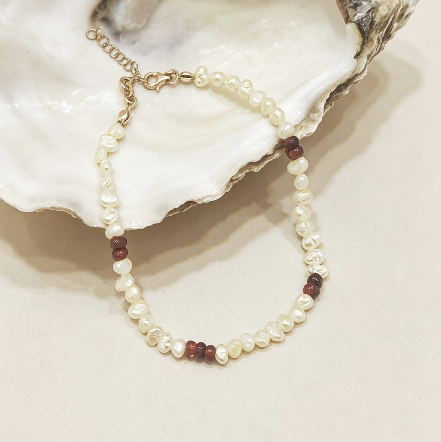 İnci-Garnet Taşlı Gümüş Bileklik