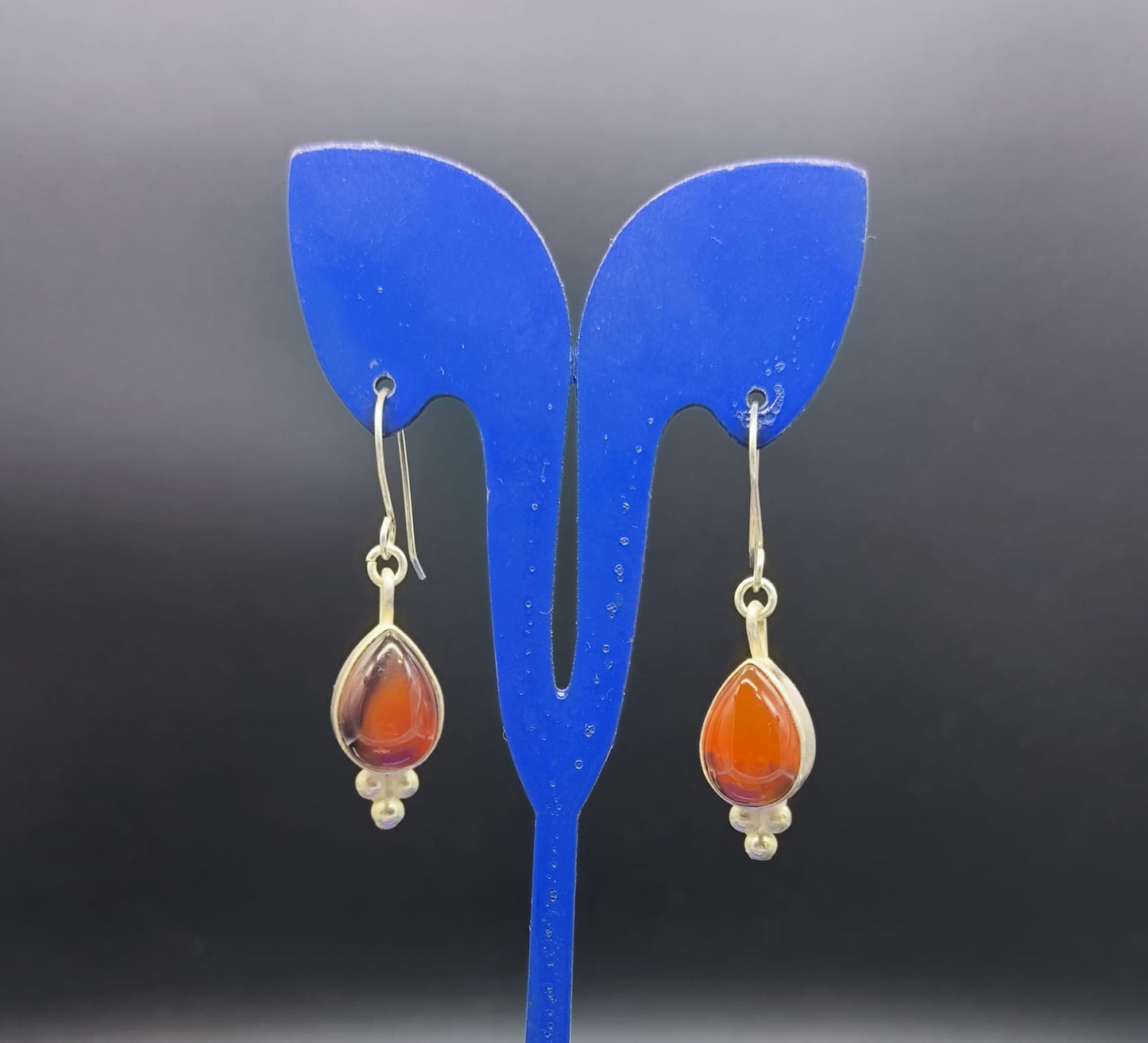 Damla Kesim Yemen Akik Taşlı Gümüş Küpeler