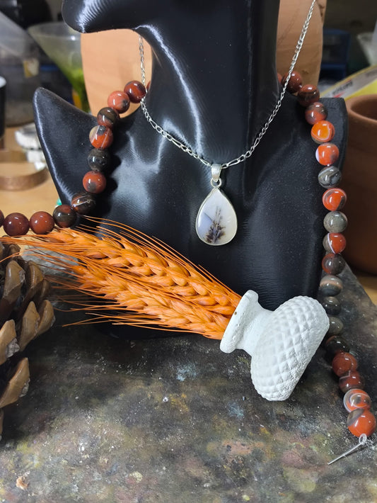 El Yapımı 925 Ayar Dentritli Akik Taşlı Kolye