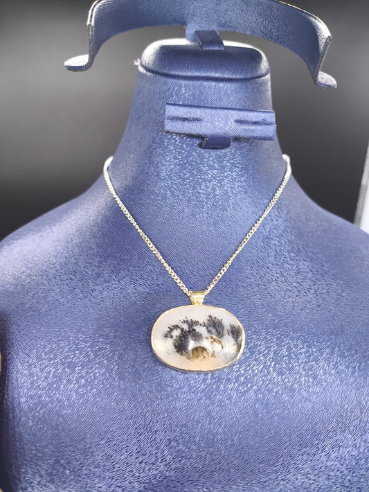 Dentritli Akik Taşlı Gümüş Kolye