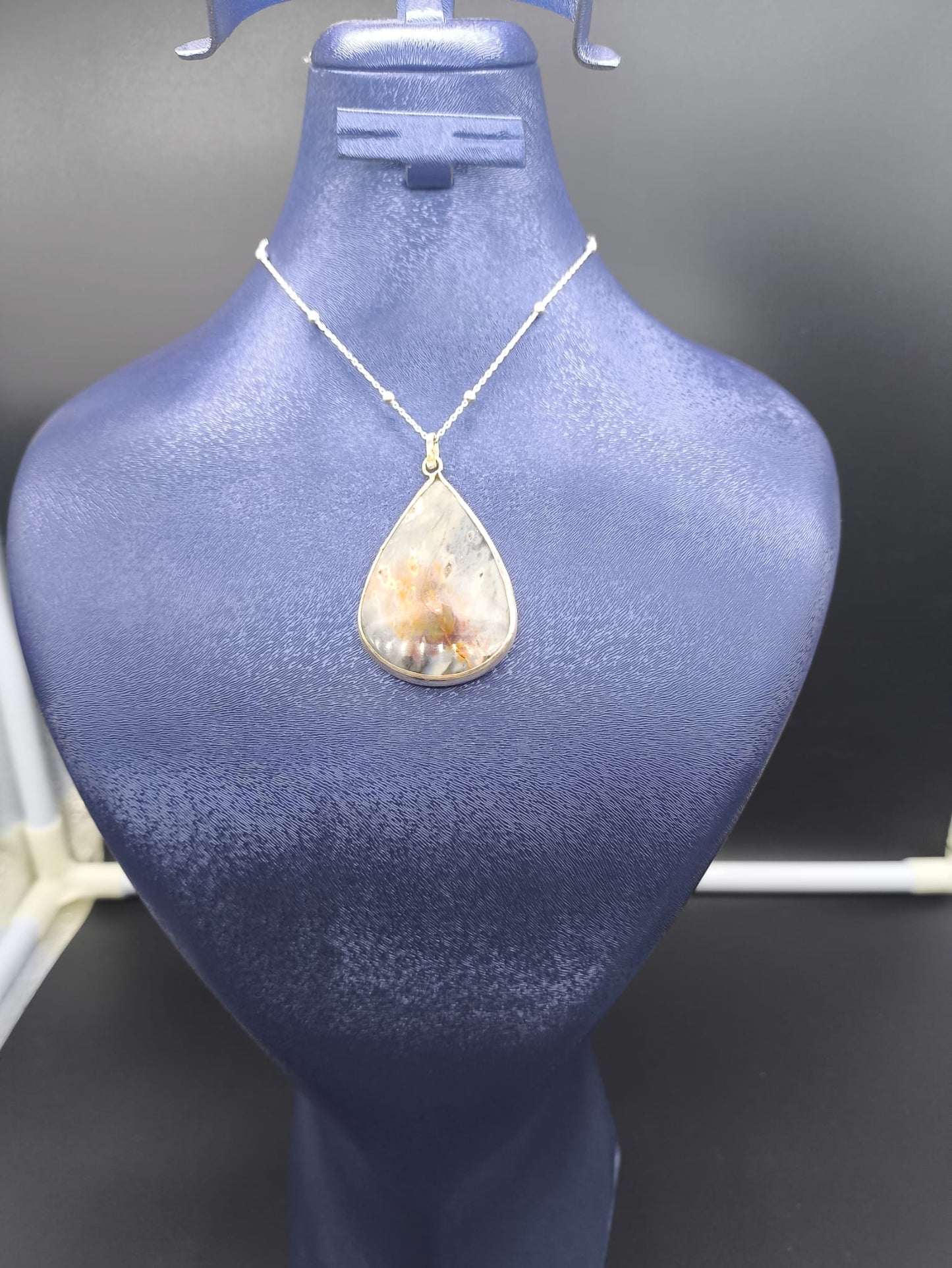 Dentritli Akik Taşlı Gümüş Kolye