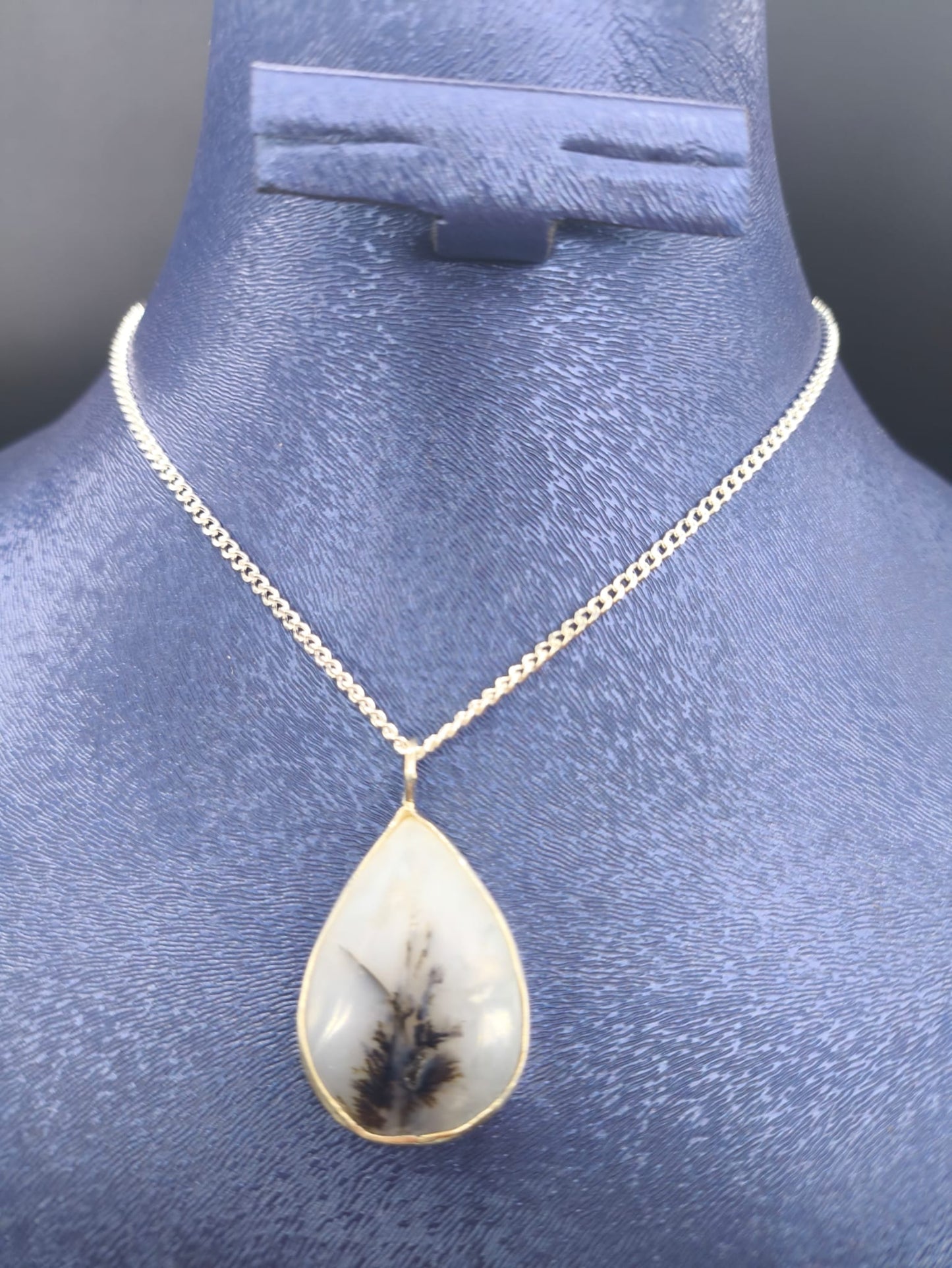 Dentritli Akik Taşlı Gümüş Kolye