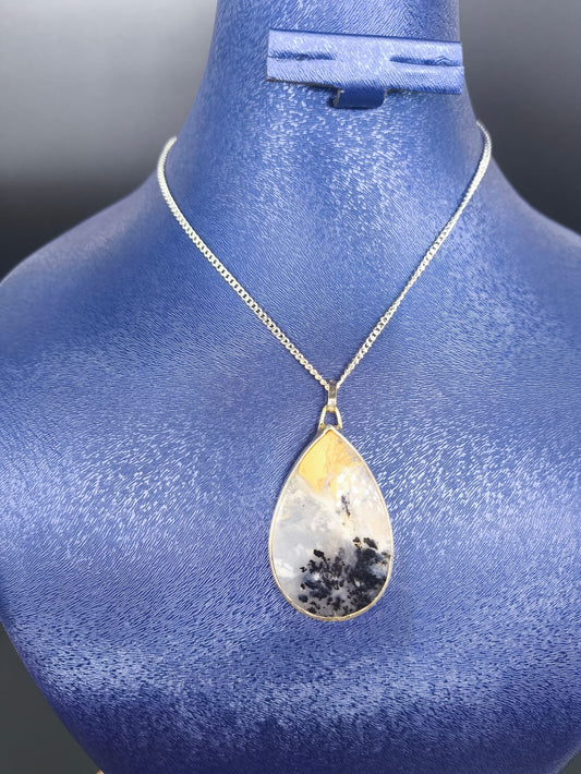 Dentritli Akik Taşlı Gümüş Kolye