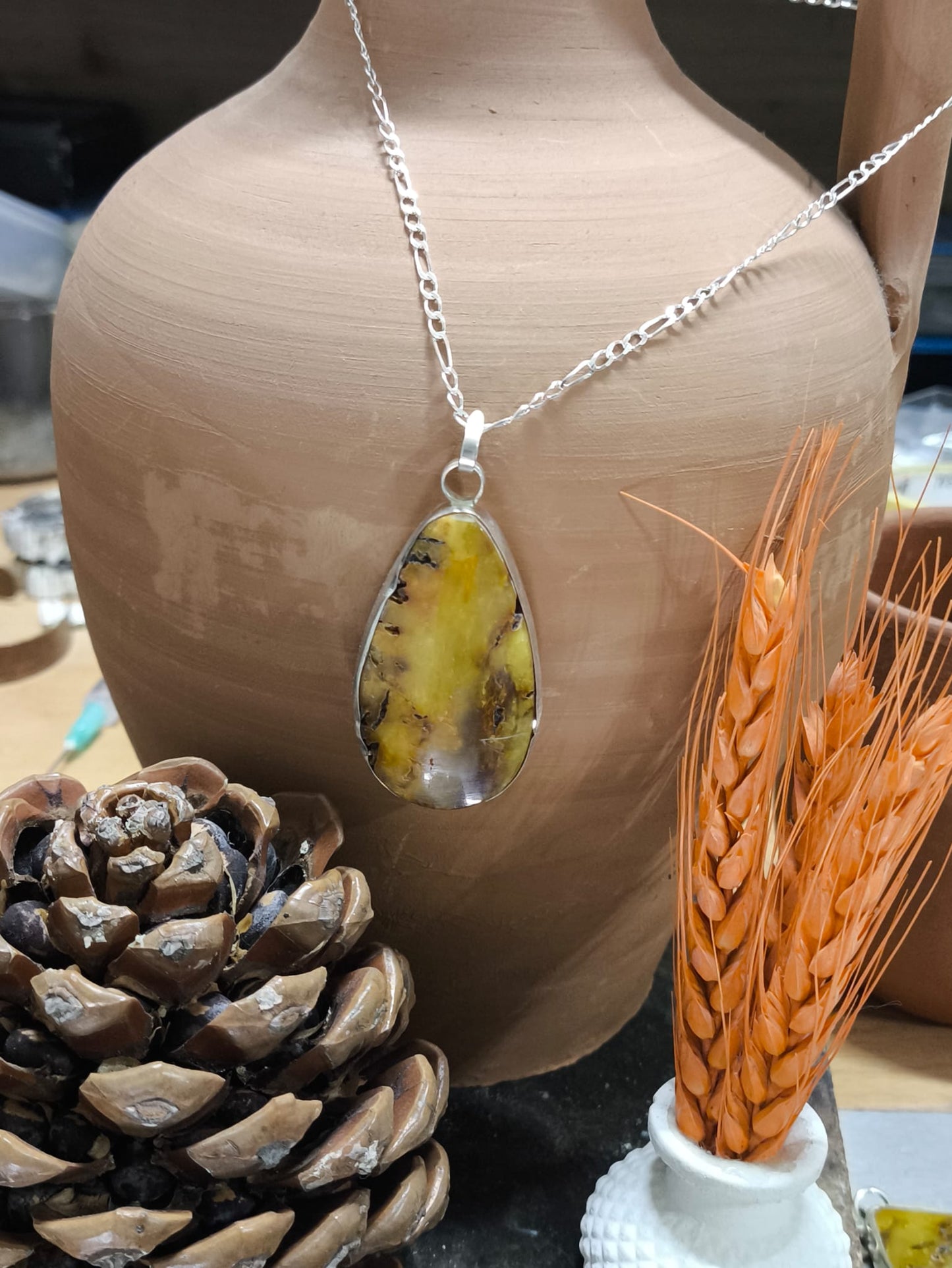 El Yapımı 925 Ayar Gümüş Ukrayna Kehribar Taşlı  Kolye