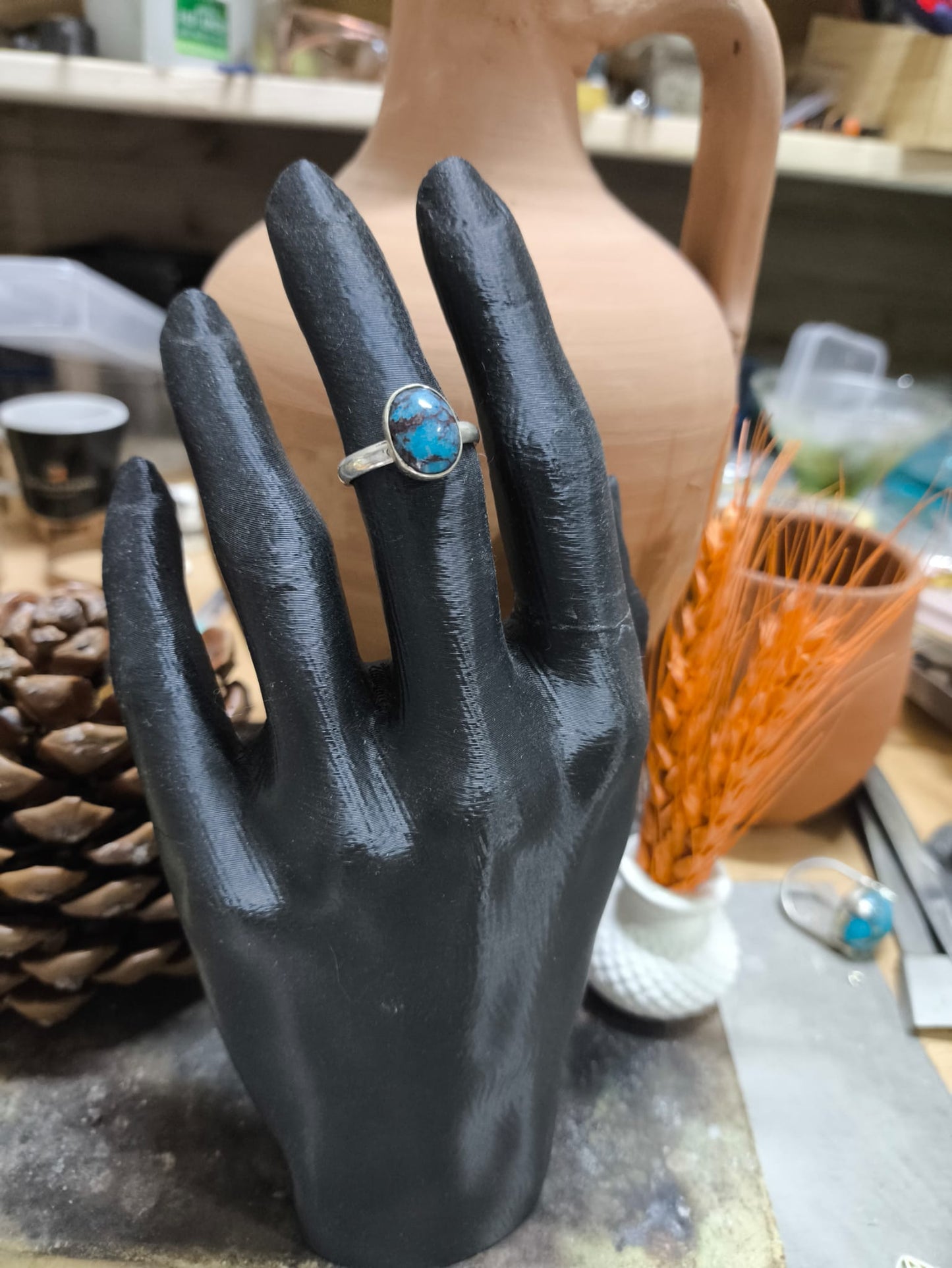 El Yapımı 925 Ayar Gümüş İran Firuze Taşlı Yüzük