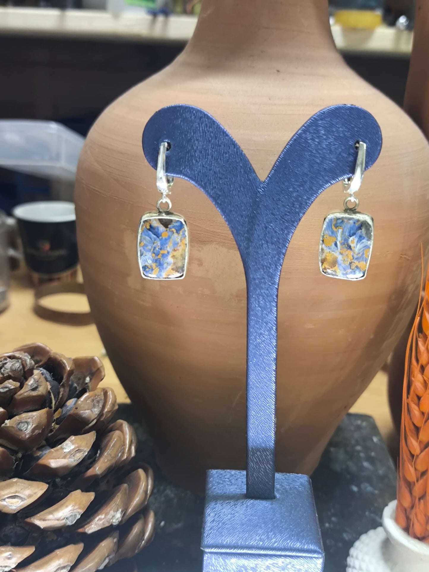 El Yapımı 925 Ayar Gümüş Pietersite Taşlı Küpe