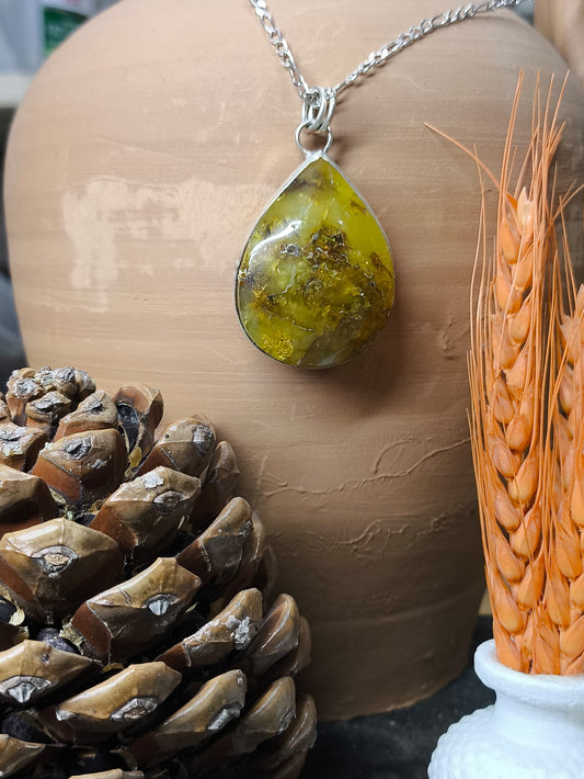 El Yapımı 925 Ayar Gümüş Ukrayna Kehribar Taşlı Kolye