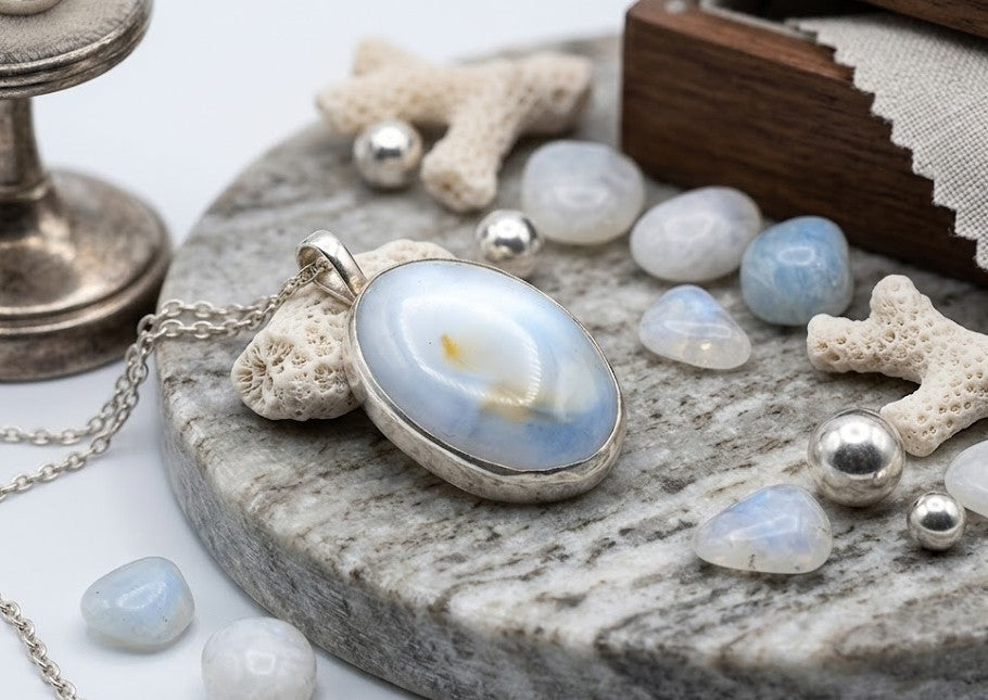 Owyhee Blue Opal Taşlı El yapımı gümüş kolye