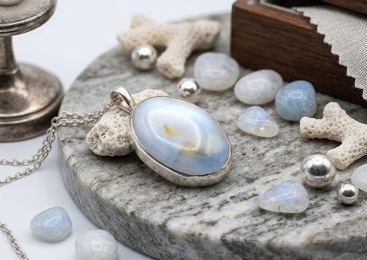 Owyhee Blue Opal Taşlı El yapımı gümüş kolye